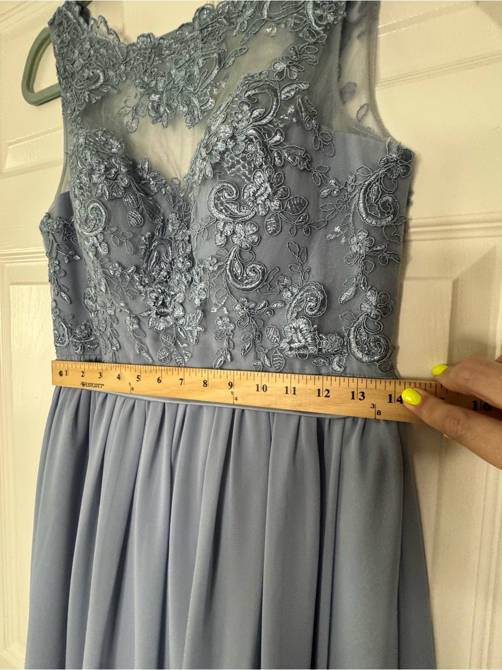 Azazie Dusty Blue Lace Bodice Chiffon Maxi Dress - Picture 9 of 11
